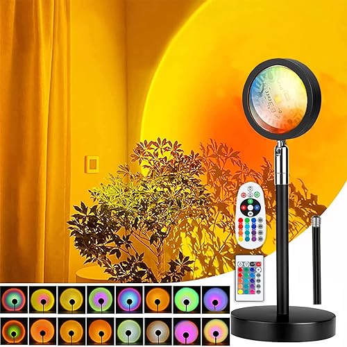 Sunset Lamp, Sun Lamp with USB, 24 Colors 4 Dynamic Modes Two Remote Controls Height Adjustable LED Night Light Sunlight Lamp 180° Rotation for Bedroom Decoration/Selfie/Photography/Party