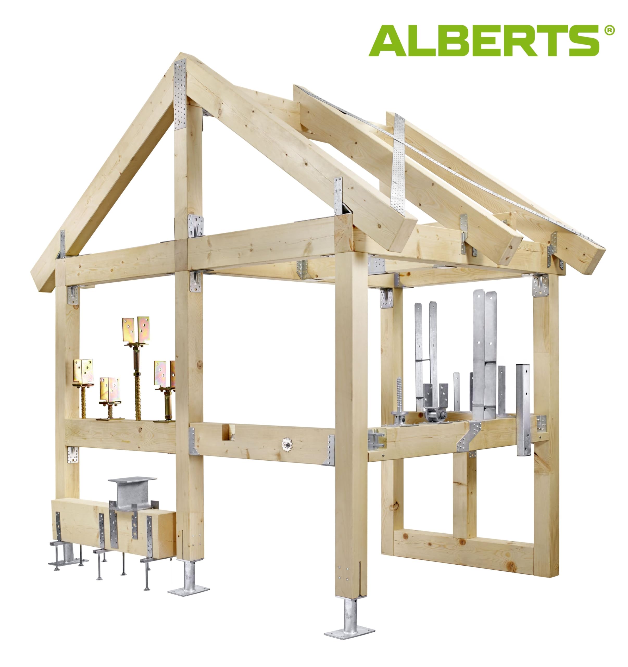 Alberts 8er Set U-Pfostenträger | höhen- und breitenverstellbar und zum Aufschrauben | galvanisch verzinkt, dickschichtpassiviert | Breite 71-161 mm | Höhe 150-190 mm