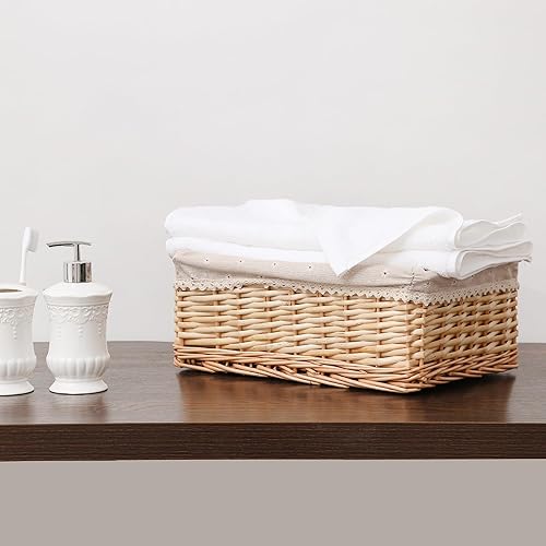 Miniatura 9 de Cesta de almacenamiento hecha a mano, cesta de mimbre tejida a mano, materiales de sauce natural, rectangular, 1 paquete, tamaño grande