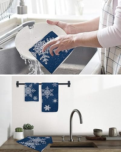 Miniatura 6 de Juego de 2 toallas de cocina de tejido de punto gofre de algodón, copos de nieve de Navidad, 16 x 24 pulgadas, absorbentes, de secado rápido, para