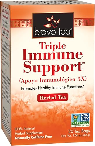 Bravo Tea Triple Immune Support - Té de hierbas sin cafeína, 20 bolsas de té, 6 unidades
