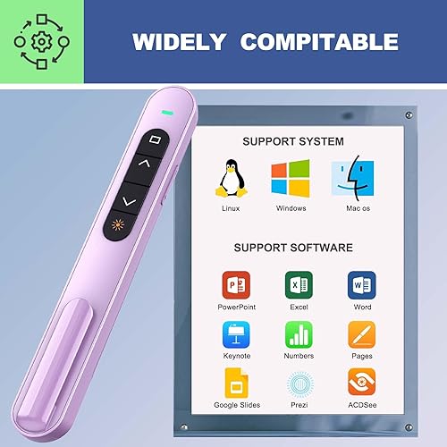 Vista 6 de QUI Clicker de Presentación para PowerPoint, RF 2.4GHz USB Presentador Inalámbrico con Control de Volumen, Clicker de PowerPoint Avanzador