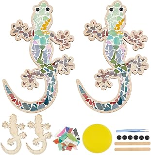 WEBEEDY 2 Set DIY Lizard Mosaic Tiles Kit Make Your Own Lizard Design Decoration Fun DIY Art and Craft Supplies DIY Glass Craft Mosaic Tiles Handmade Home Decor Birthday Gifts