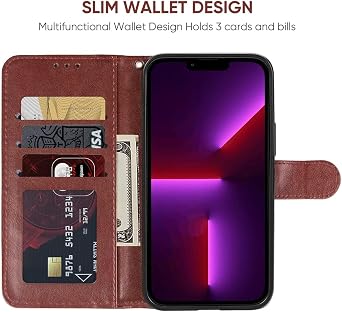 Case for iPhone 13 Case, iPhone 14 Wallet Case with Tempered Glass Screen Protector, Embossed Mandala Leather Flip Credit Card Holder Stand Phone Cover Cases for Apple iPhone 13 Brown