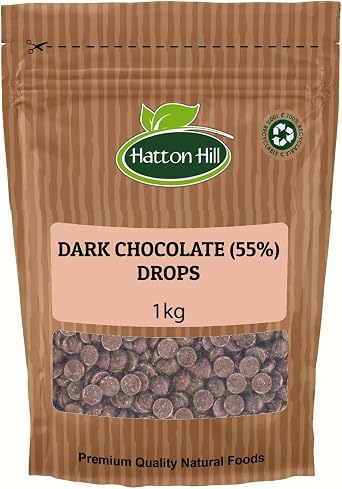 55% Dark Chocolate Drops 1kg by Hatton Hill for Baking, Desserts, Cookies, Cakes, Muffins, Cupcakes & Decorating