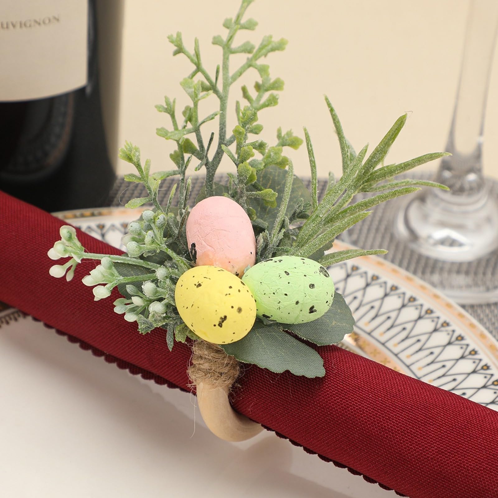 Set di portatovaglioli pasquali, in giacinto d'acqua, verde salvia, eleganti uova di Pasqua e anelli portatovaglioli di San Valentino per la decorazione della tavola da pranzo