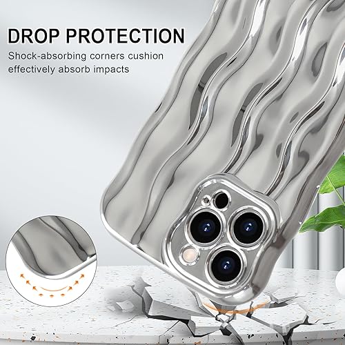 Miniatura 4 de Anuck Funda para iPhone 15 Pro, diseño de patrón de ondulación de agua, linda forma de marco ondulado y rizado, suave, flexible, TPU a prueba de