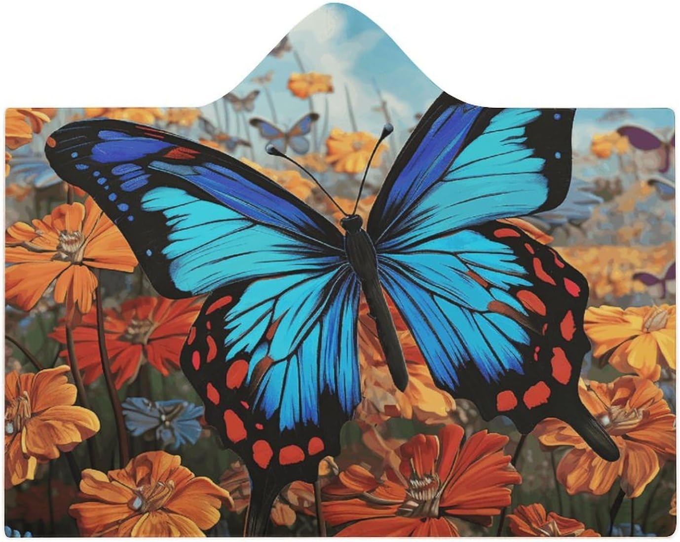 Big Butterfly Wearable Hooded Blanket, Ultra Soft Arctic Velvet Cape Cloak Unisex - Cozy Wearable Blanket