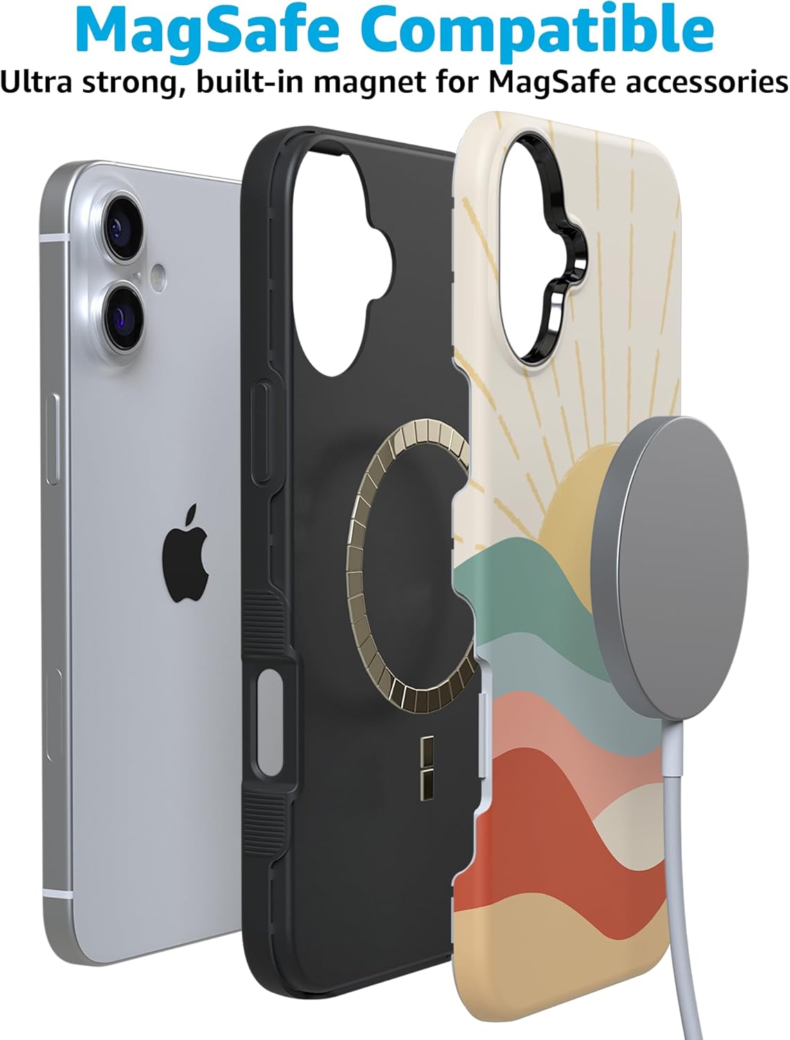 Casely iPhone 16 Case | Here Comes the Sun | Colorblock Sunset | Bold Protective Design | Compatible with MagSafe
