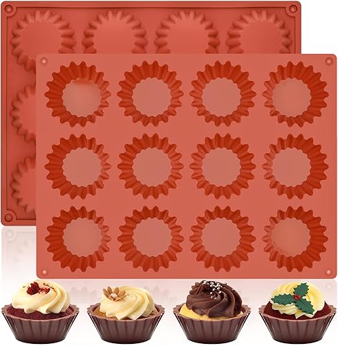 JOERSH 2 moldes de caramelo de chocolate de 12 tazas, molde grande para taza de mantequilla de maní, mini sartén de silicona para chocolate,