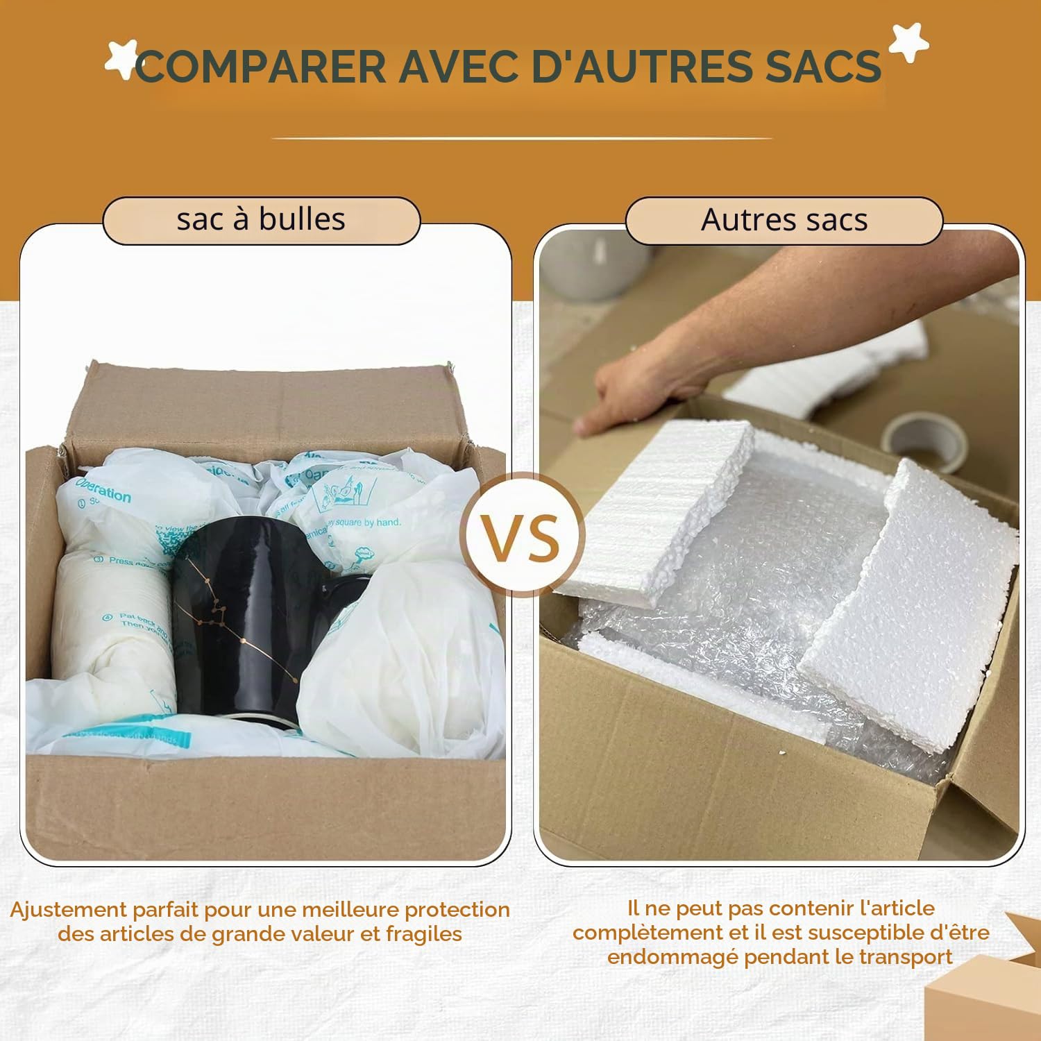 Lot de 6 sacs en mousse pour expédition, 50,8 x 61 cm pour expédition, emballage instantané, sacs d'emballage en mousse à expansion rapide, solutions d'emballage, d'expédition et d'expédition