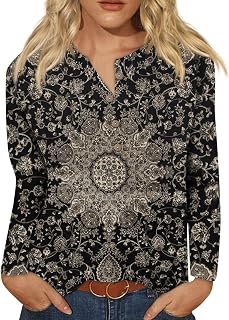 Elegant Long Sleeve Autumn Oversized Shirts Women Cool Surf Polyester Button-Dow Printing Fit V Neck Tunic Women