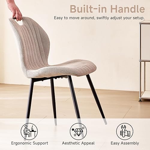 Miniatura 4 de Juego de 4 sillas de comedor tapizadas para sala de estar, sillas de cocina con respaldo de alas de tela moderna para sala de espera de