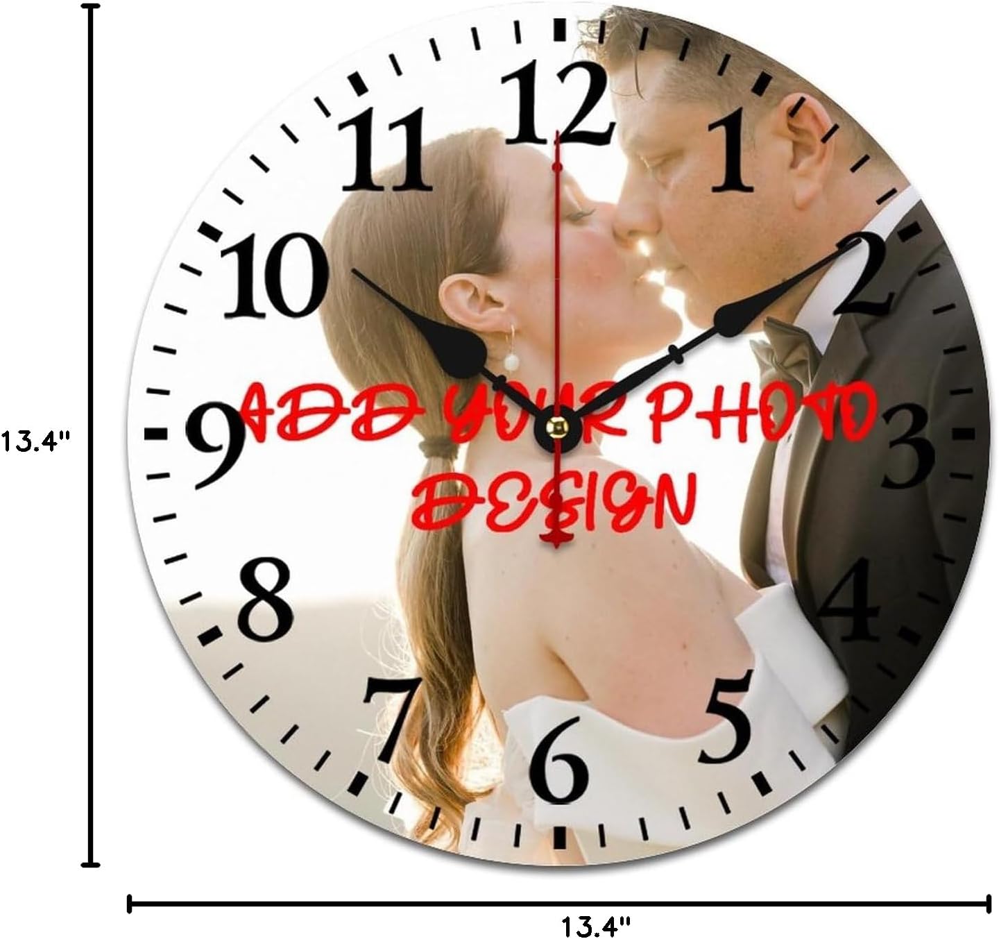Personalized Photo Wall Clock, Custom Wall Clock 13.39" Clock Modern Design Digital Non-Ticking Clock Print Wooden Clock for Bedroom Hotel Home Office School (Dial Plate Optional)