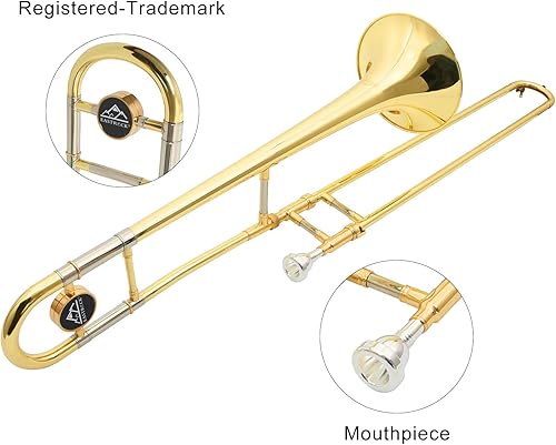 Miniatura 20 de EASTROCK Bb Tenor Slide Trombón B, instrumento de trombón chapado en latón plano para estudiantes principiantes con estuche rígido, con boquilla