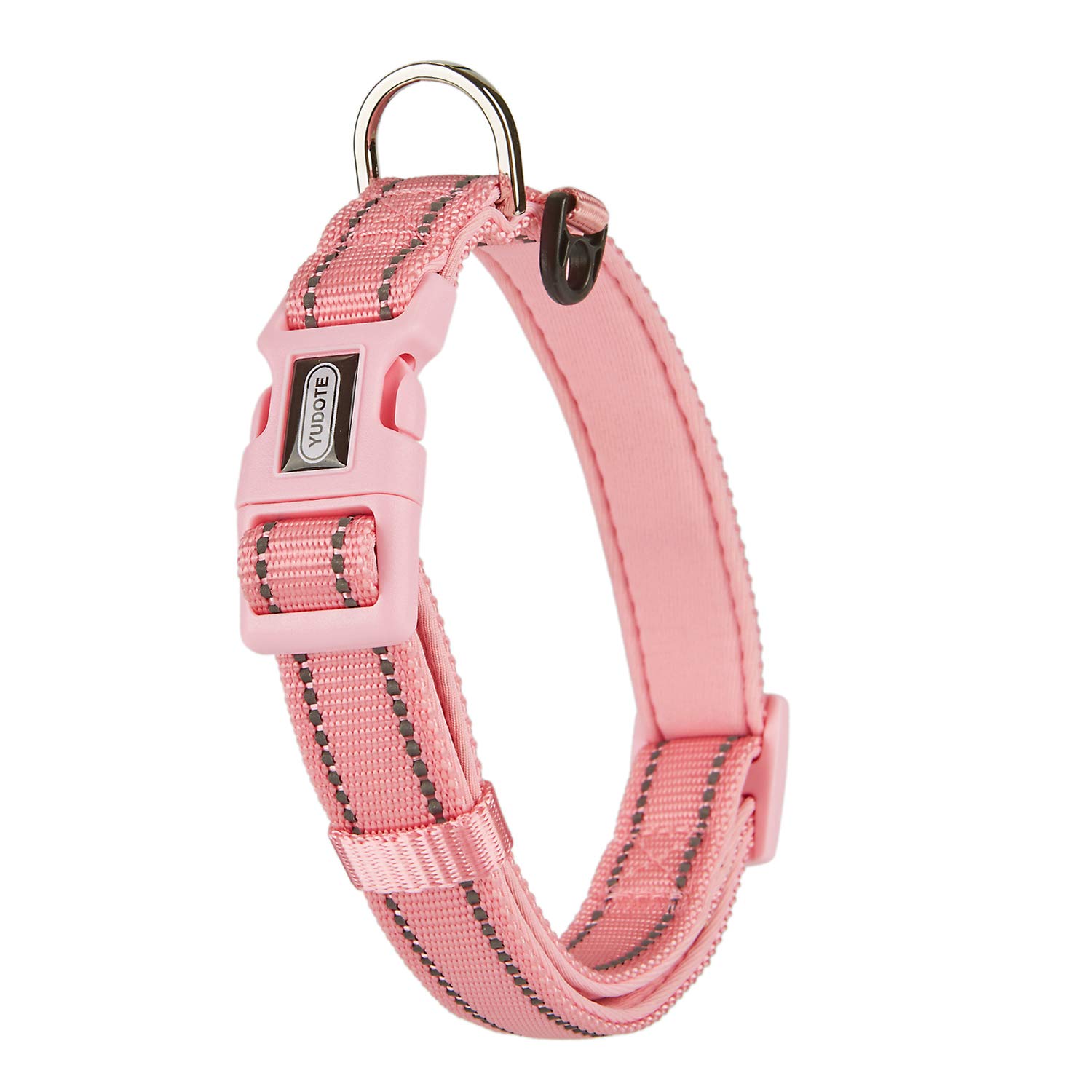 YUDOTE Collare per cani Piccolo e resistente tessuto in nylon riflettente con fodera imbottita in neoprene morbido e confortevole per cani di piccola taglia Uso quotidiano,Rosa pallido