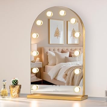 LUXFURNI Vanity Mirror with Lights, 24.5" Arched Hollywood Makeup Mirror