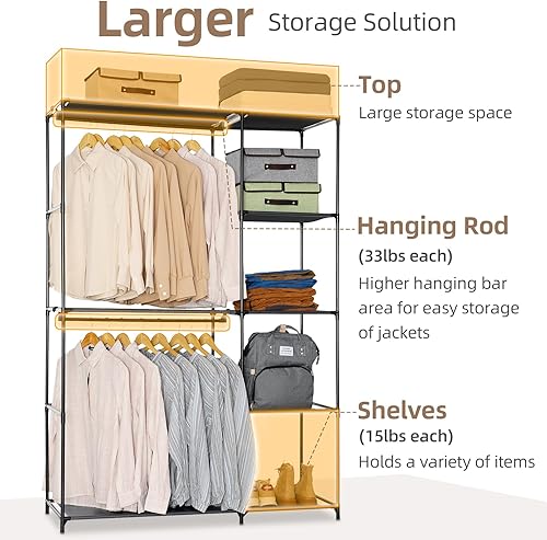 Miniatura 5 de GARPROVM Armario portátil, organizador de armario independiente, perchero con estantes, barras para colgar, armario de armario, organizador de