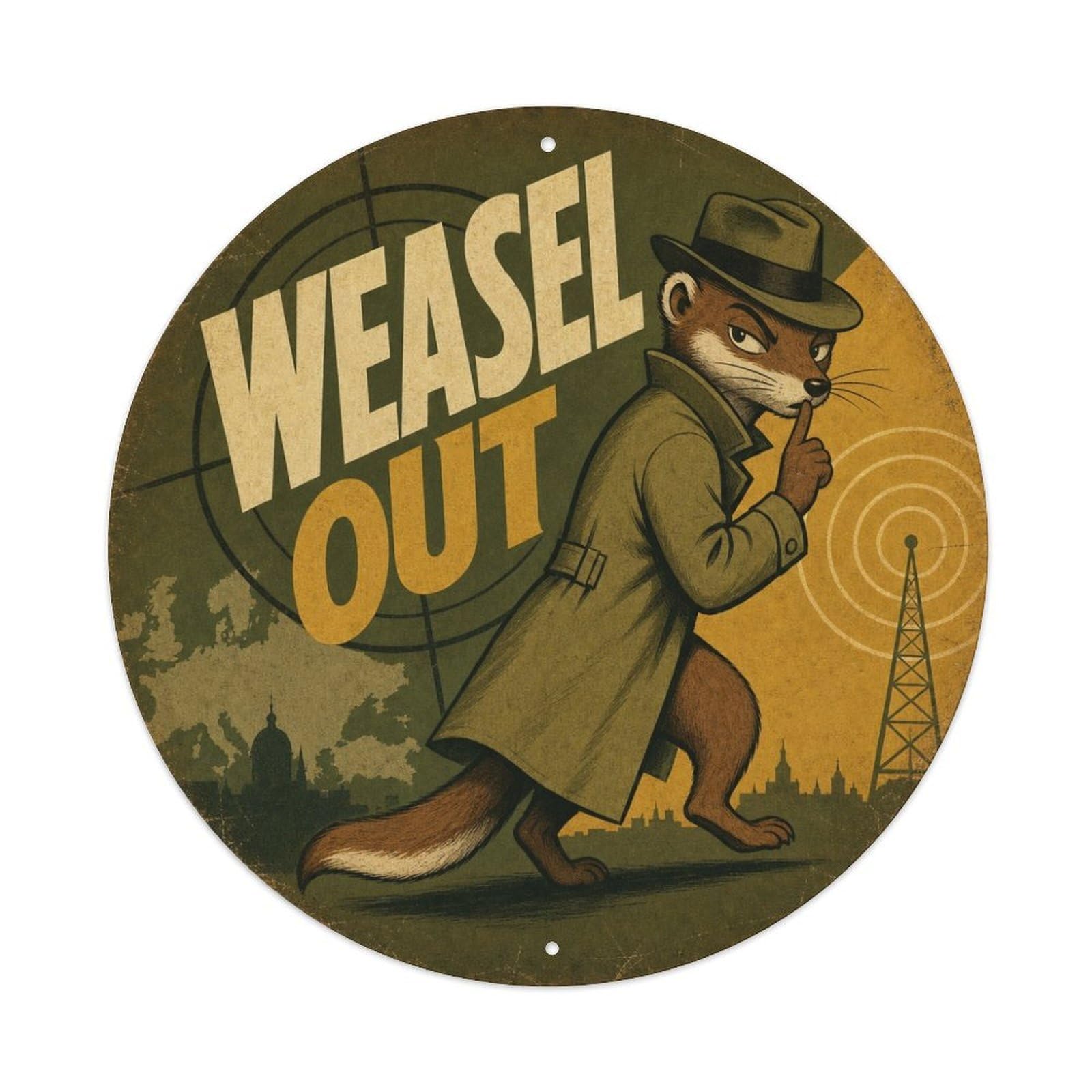 Comic Weasel Woodland Wildlife Sneaky Humor Vintage Metal Tin Sign