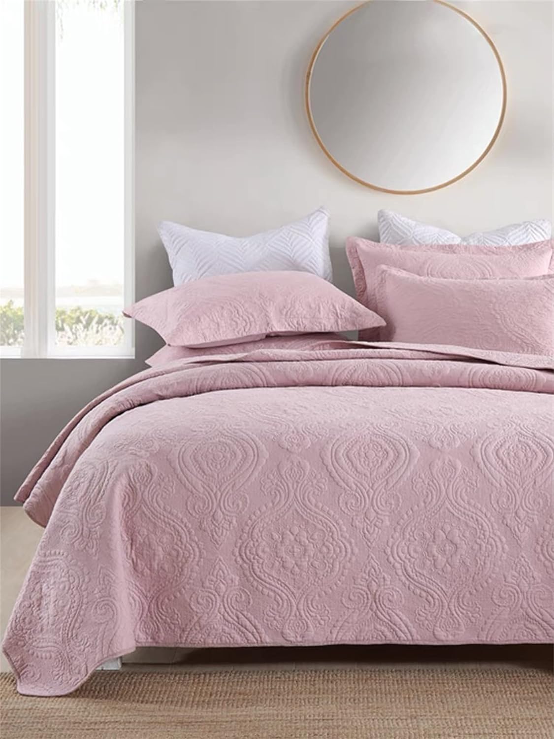 ABREEZE Cotton Bedspread Quilt Sets Floral Patchwork Coverlet Set Comforter Paisley Quilted Coverlet with Pillow Shams, Farmhouse Bedding Set,European Gorgeous Floral Pattern, King Size