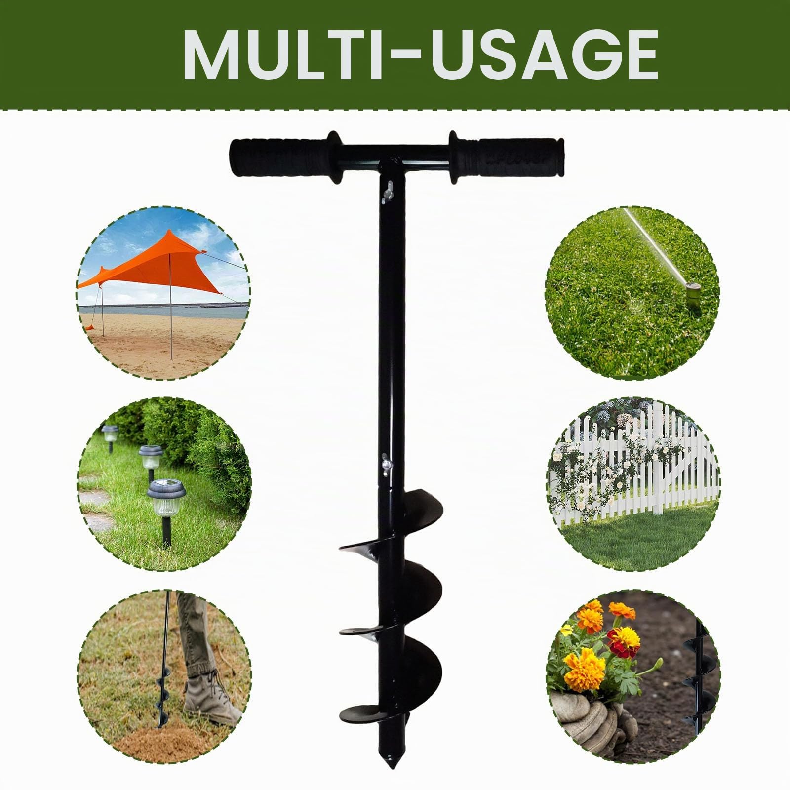 Tel Charme - Tarière de jardin pour perceuse manuelle - 10 x 60 cm - Tarière de jardin pour bulbes de fleurs, fleurs, plants, poteaux de clôture pour arbres, boîte aux lettres, outil de creusement