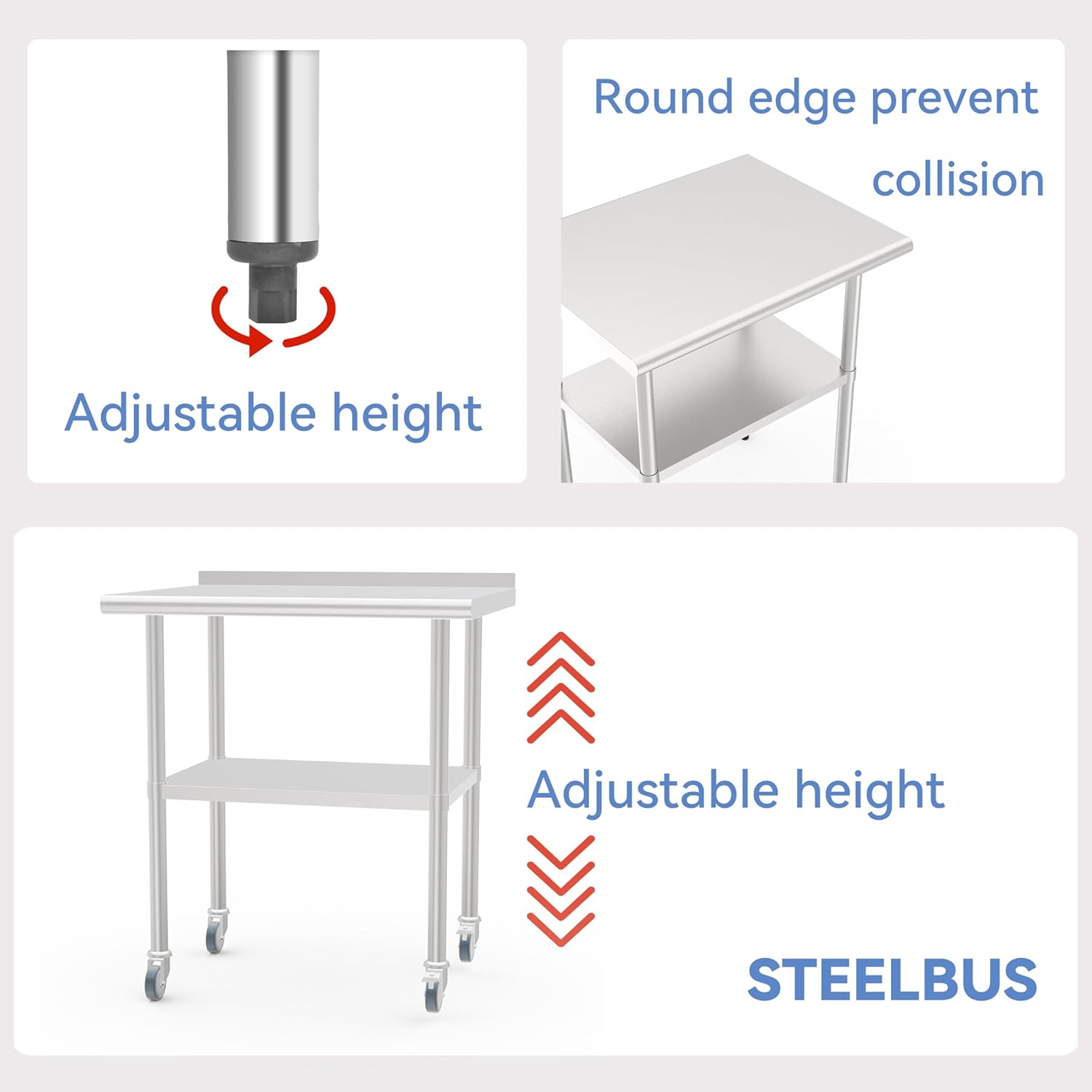24x30 Inch Stainless Steel Work Table with Backsplash and Undershelf, Casters, Commercial Prep Table, Heavy Duty Kitchen Workbench, NSF Certified