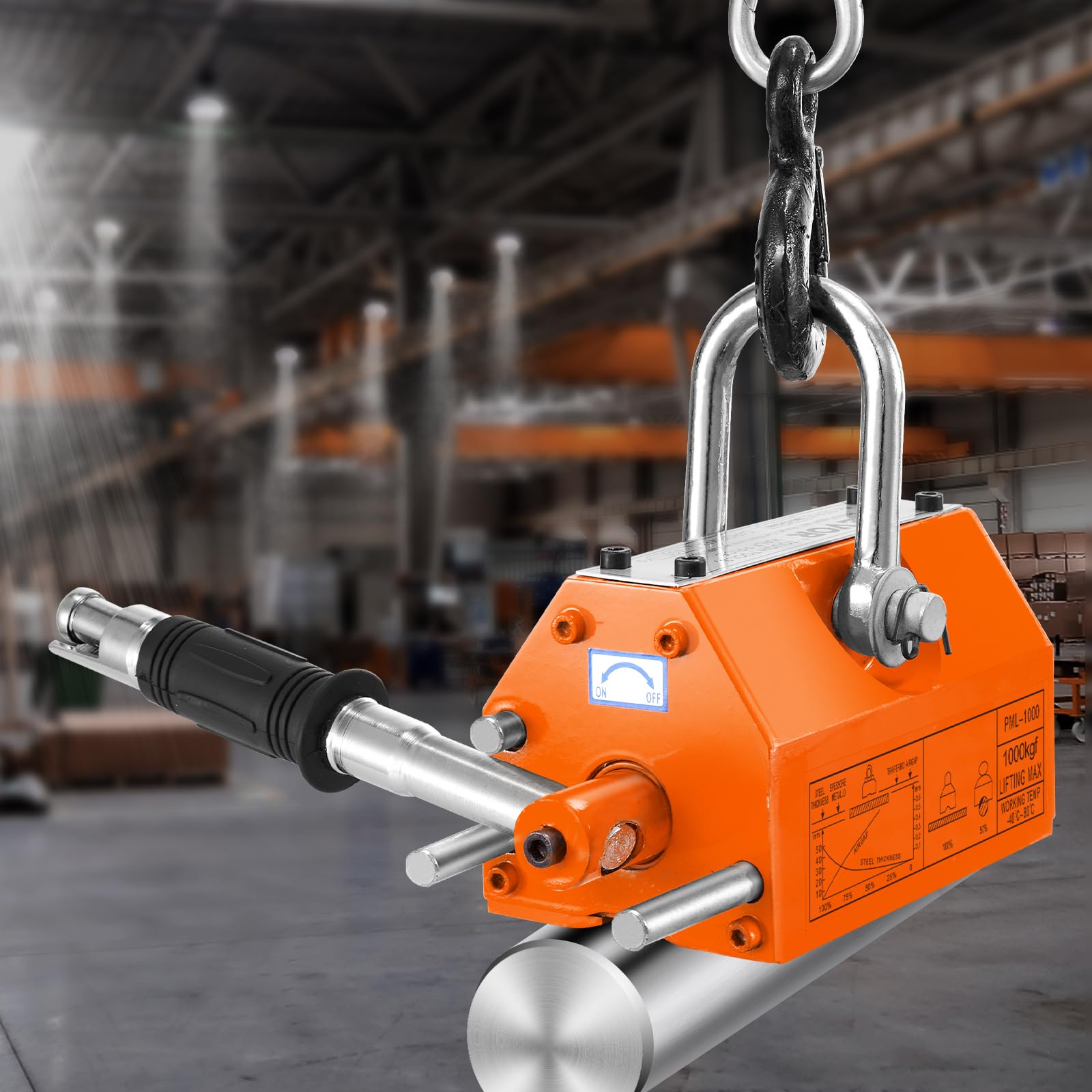 VEVOR Levage Magnétique 1000 kg Aimant de Levage Permanent en Néodyme N42 Porteur Magnétique 256x133x139 mm avec Crochet Chromé Facteur de Sécurité 2,5 Outil pour Manutention Tôle Matériel Magnétique