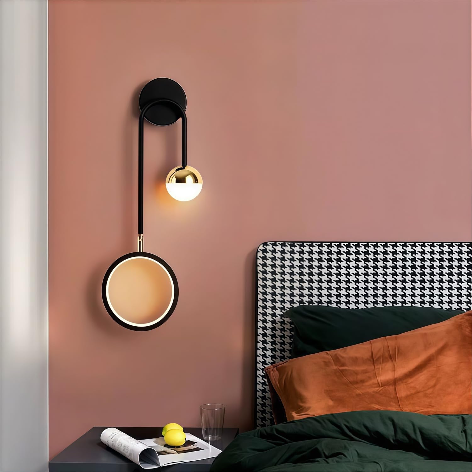 LED Wandbeleuchtung Energieeinsparung Effizientes Nachtlicht Moderne Einfachheit (Black, Black)