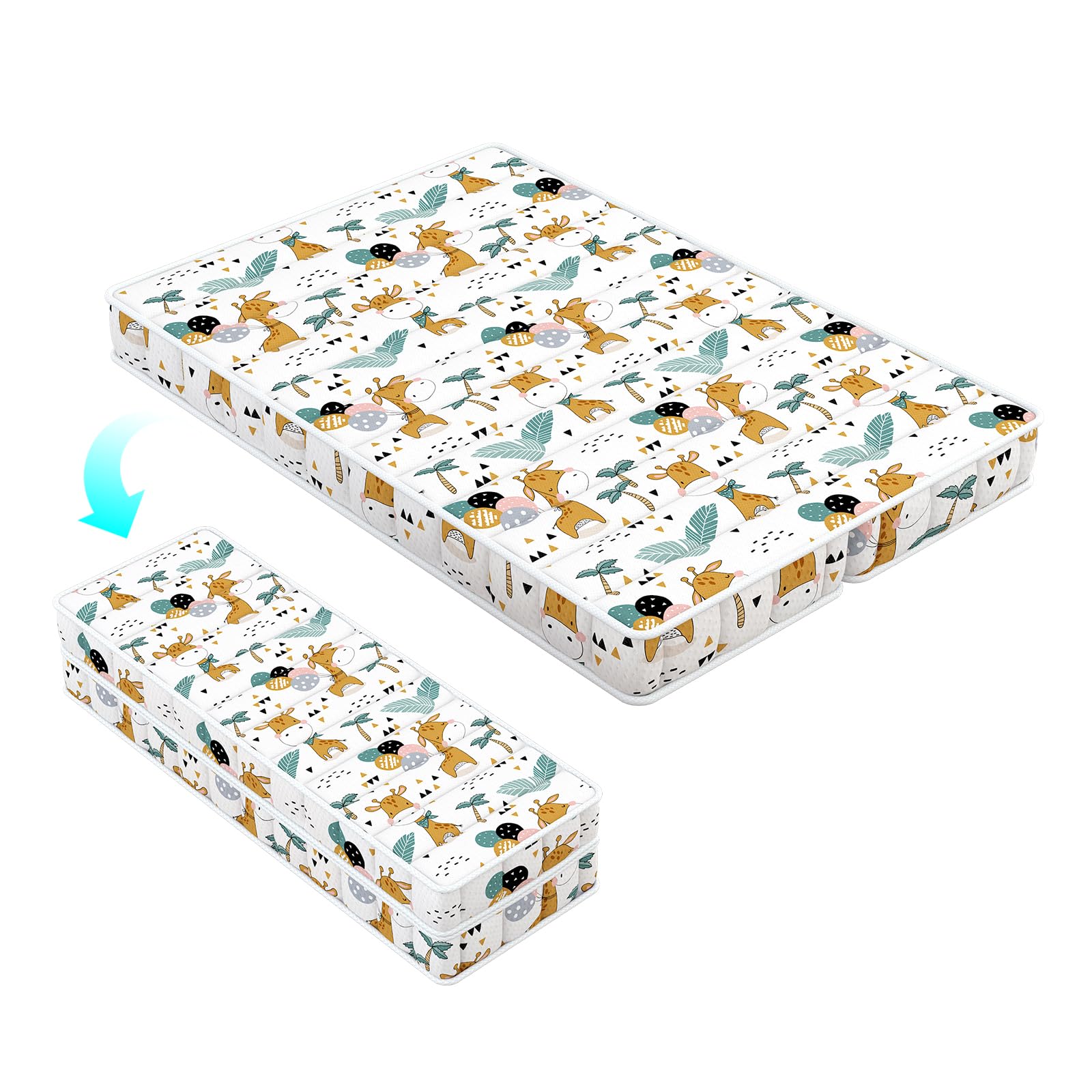 3 Inch Mid-fold 38x26 Mini Crib Mattress, No Gaps Edge Reinforcement High Density Foam, Fits Mini Crib, Odorless and Steady, Certipur-us and Oeko -tex Certified, Giraffe
