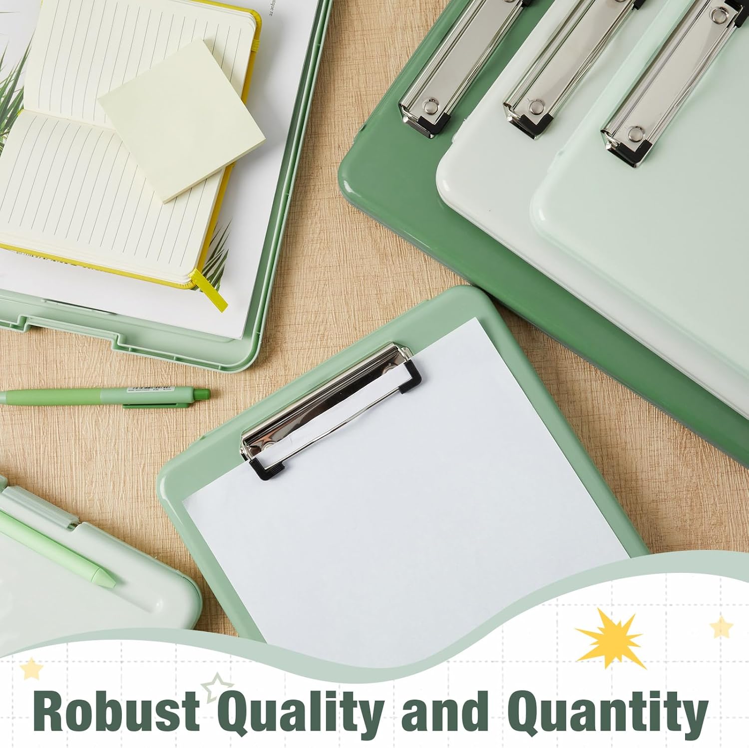 Geyoga 6 Pcs Plastic Clipboard with Storage Case Box Macaron Colored A4 Nursing Clipboards with Pen Holder Waterproof Storage Clip Board Wall Mount Clip Boards File Case for School Office (Green)