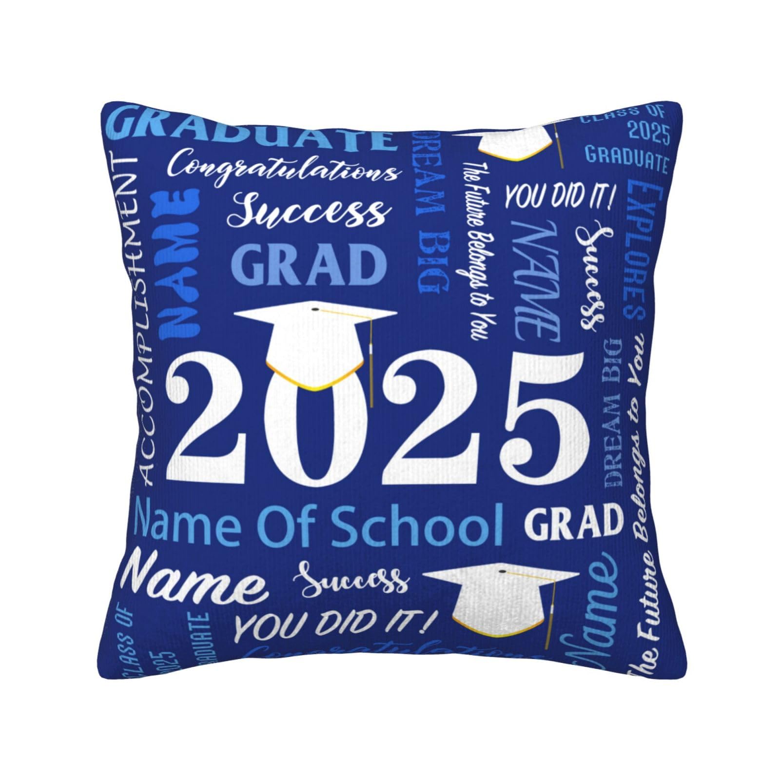 HSSQMH Personalized Graduation Pillowcase with Name School, Custom Class of 2025 Graduation Pillow Cover, Dark Blue