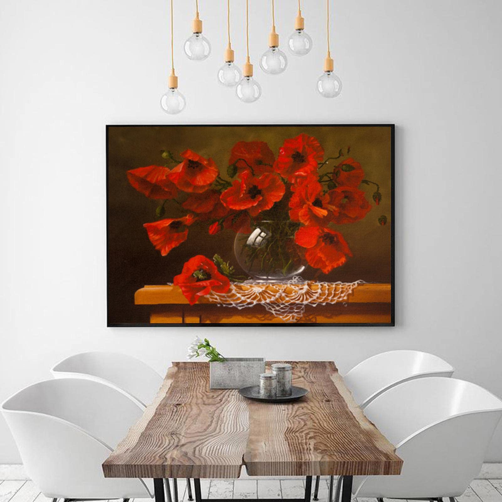 TSHAOSHUNHT Arte de la pared moderno impresión en lienzo flor roja cartel pintura sala de estar decoración del hogar decoración de la pared-60x90cmx1 marco interior