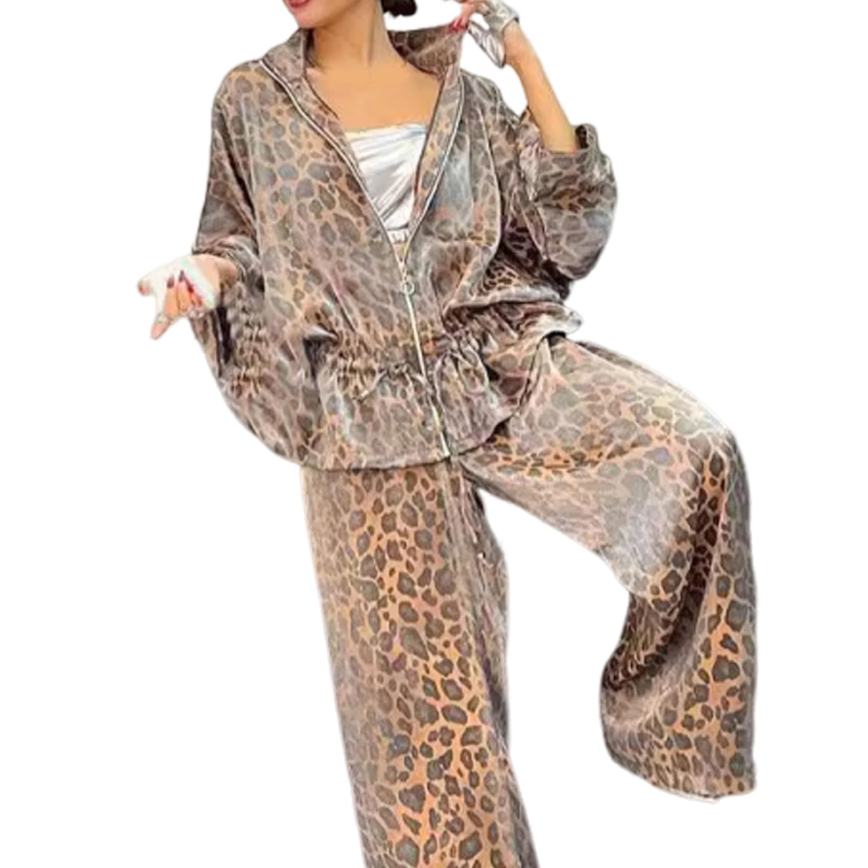 Women's 2-Piece Suit with Lapel and Half Sleeves with Leopard Print,Leopard Fitted Blazers for Women