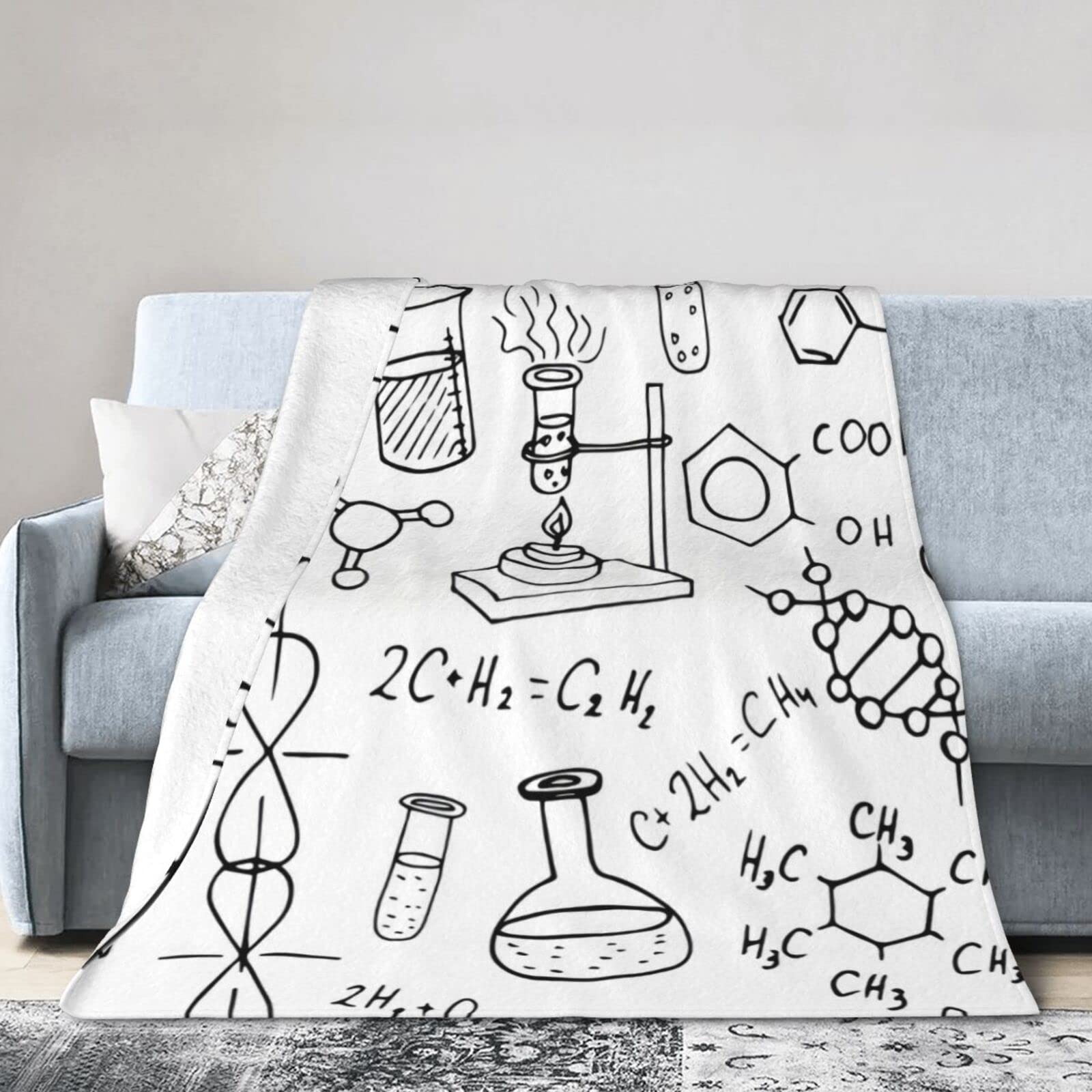Chemistry Print Soft Micro Flannel Blanket Throw, Warm Cozy Lightweight Decorative Blanket for Sofa Couch Bed, Printed Blanket Gifts for Kids Girls Boys Women Men
