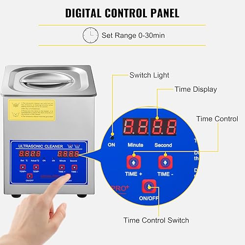 Miniatura 2 de FoodKing Limpiador ultrasónico para joyas, lentes, comercialindustrial con bandeja para temporizador de calentador digital.