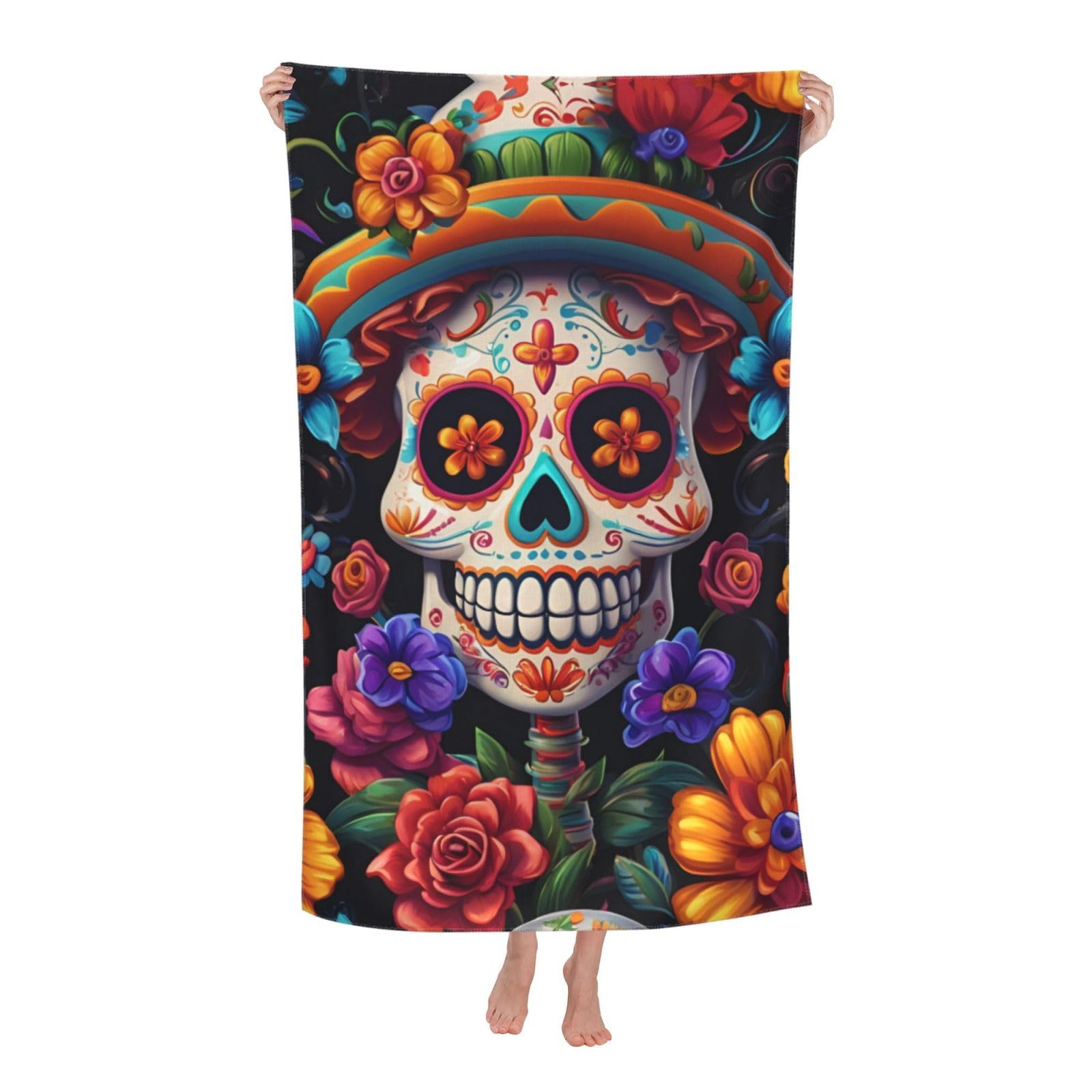 Pojknbv White Horror Skull Print Oversized Adult Beach Towel Quick-Dry Comfortable Lightweight Travel Pool Camping