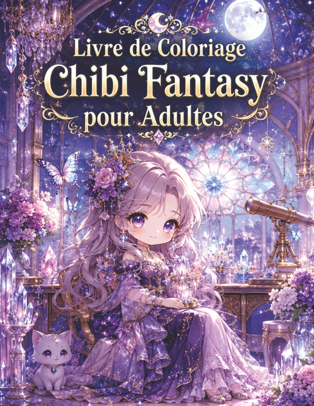 Livre de Coloriage Chibi Fantasy pour Adultes: Sorcières gracieuses, jardins féeriques et nuits étoilées – 50 dessins enchanteurs à colorier
