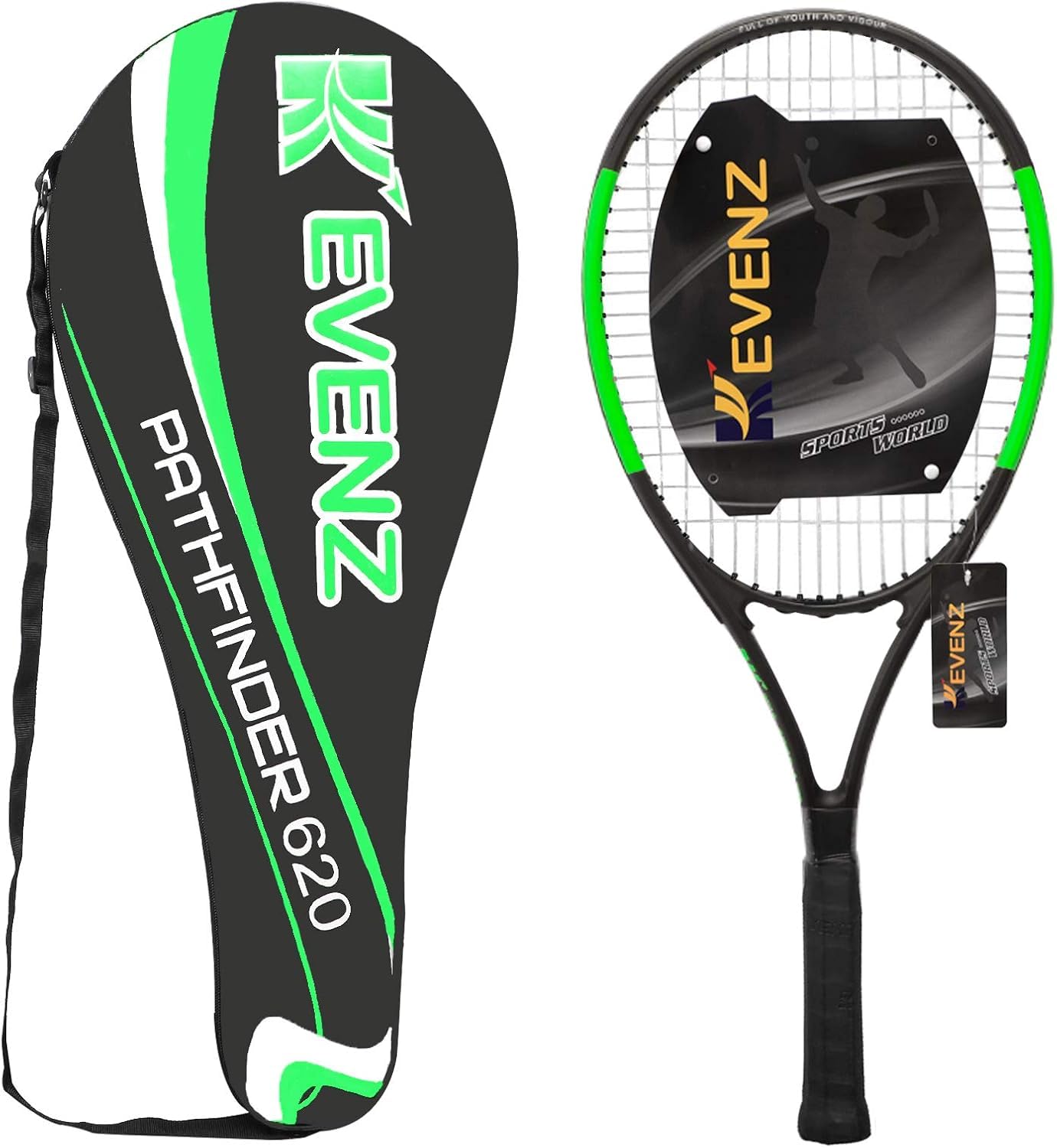 KEVENZ Tennis Racket with Carring Bag,Professional Tennis Racquet for Adults, Light Weight and Shock Proof, Green 620