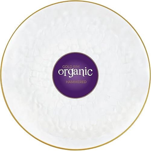Miniatura 9 de Blue Sky Platos orgánicos martillados con borde dorado transparente, 10 unidades, 7 pulgadas, plástico desechable redondo, diseño elegante para
