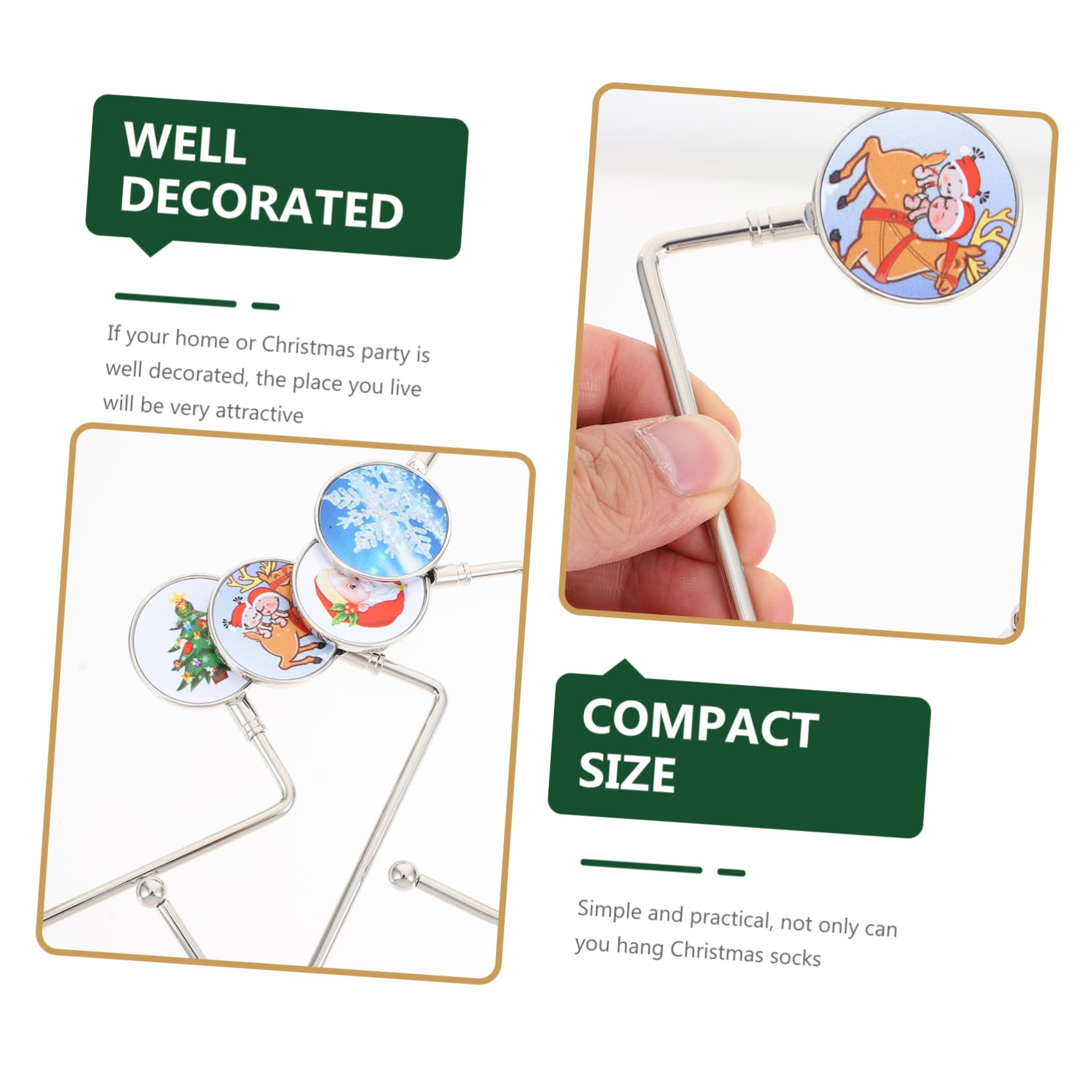 Zerodeko 3 Ensembles Crochet Pour De Noël Supports De De Cheminée De Noël Crochet De Chaussette De Noël De Cheminée Accroche Chaussette De Noel Accroche Decoration Noel 4 Pièces * 3