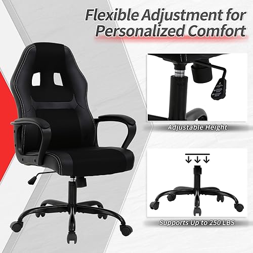 Miniatura 5 de Silla de oficina ergonómica para juegos, respaldo alto, silla de escritorio para computadora con soporte lumbar, silla ajustable de piel sintética