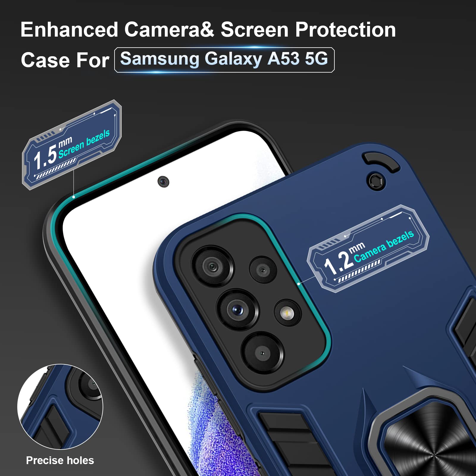 Funda para CMF Phone 2 Pro, Carcasa Antigolpes con Soporte anular metálico, Case Protectora de Grado Militar, Negro — view 356