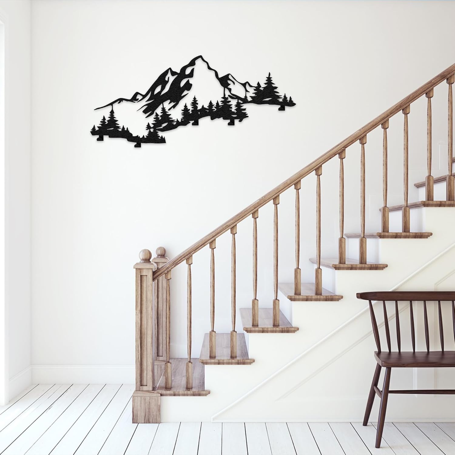 Extra Large Metal Mountain and Forest Hanger, Rustic Forest Wall Hanger for Entryway Decor (6 Hook- 47.2x23.6)