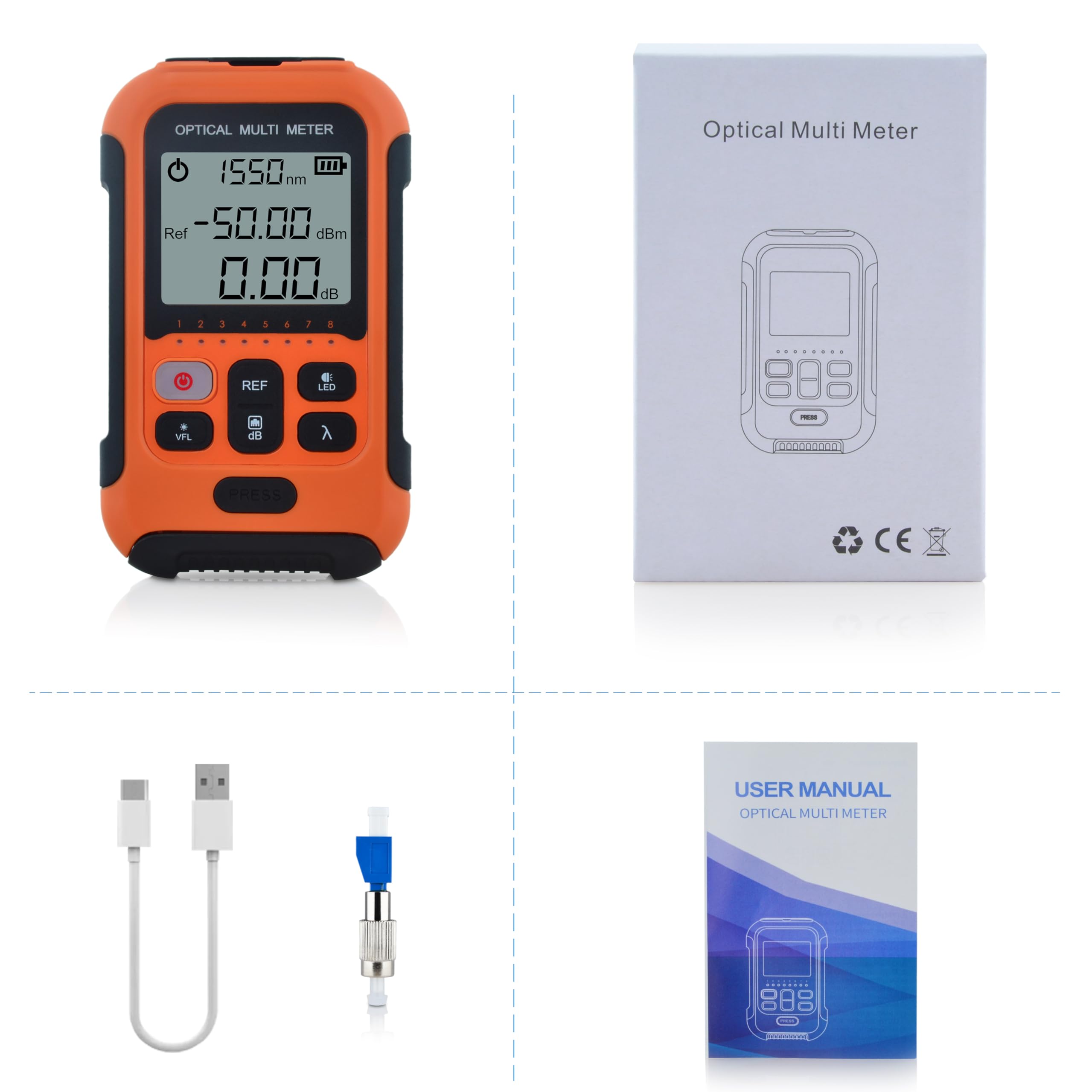Optisches Leistungsmessgerät 800~1700nm -50~+26dBm 650nm 30km VFL FTTH Optical Fiber Power Meter SS103PVC12