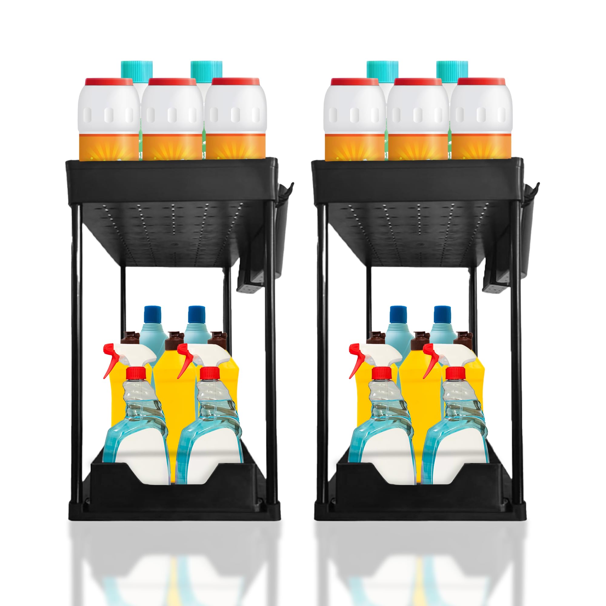 Homeward Heaven 2 Pack Under Sink Organizers, Adjustable Pull-Out Organizer, Kitchen Cabinet Organizers for Easy Access, Multi-Functional Cabinet Organizer