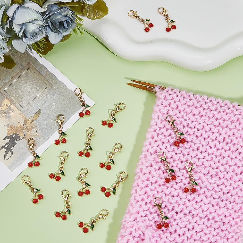 20Pcs Cherry Pineapple Keychain Red Alloy Enamel Cherry Bag Charm Cute Key Chains Fruit Charms Golden Pendant Decoration with Key Ring Clip - Image 5