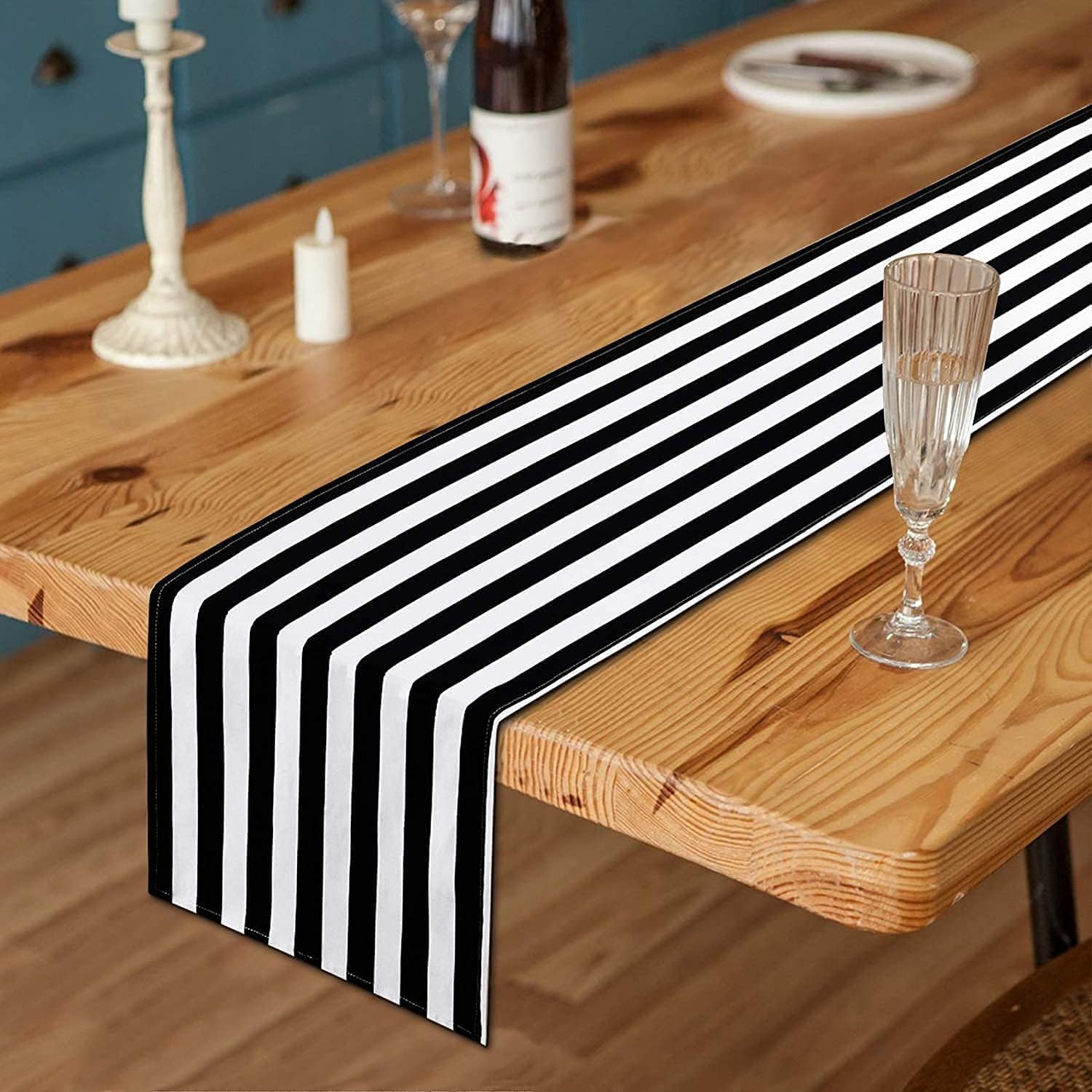 Alishomtll 2 Pcs Black and White Striped Table Runner Classical Simple Table Runners for Catering Events, Indoor and Outdoor Parties, Daily Use, 12 × 108 inches