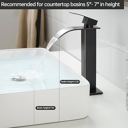 Miniatura 62 de Fransiton Grifo de baño de cascada de bronce aceitado con una sola manija de 1 o 3 agujeros, grifo de lavabo con cubierta y drenaje desplegable