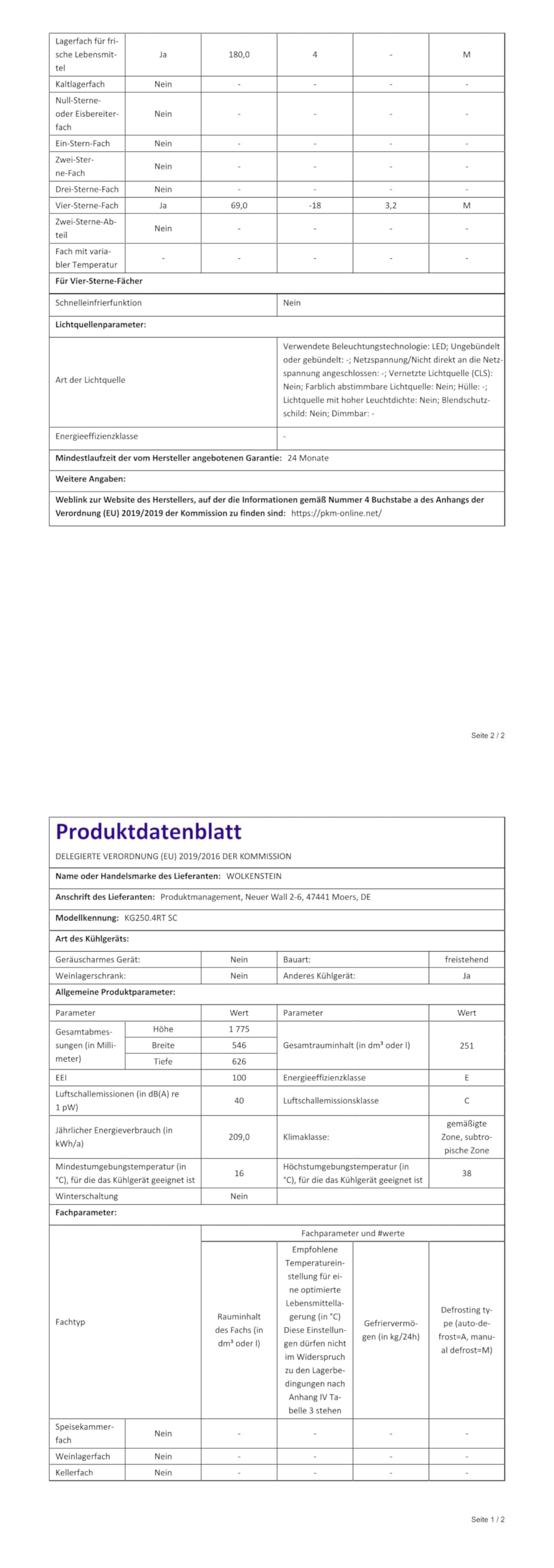 Wolkenstein Kühl-Gefrier-Kombination KG250.4RT SC Creme | 249 Liter Nutzinhalt | 4* | 69 Liter Gefrierfach | Externer Chromgriff | Silber Applikationen | Freistehend