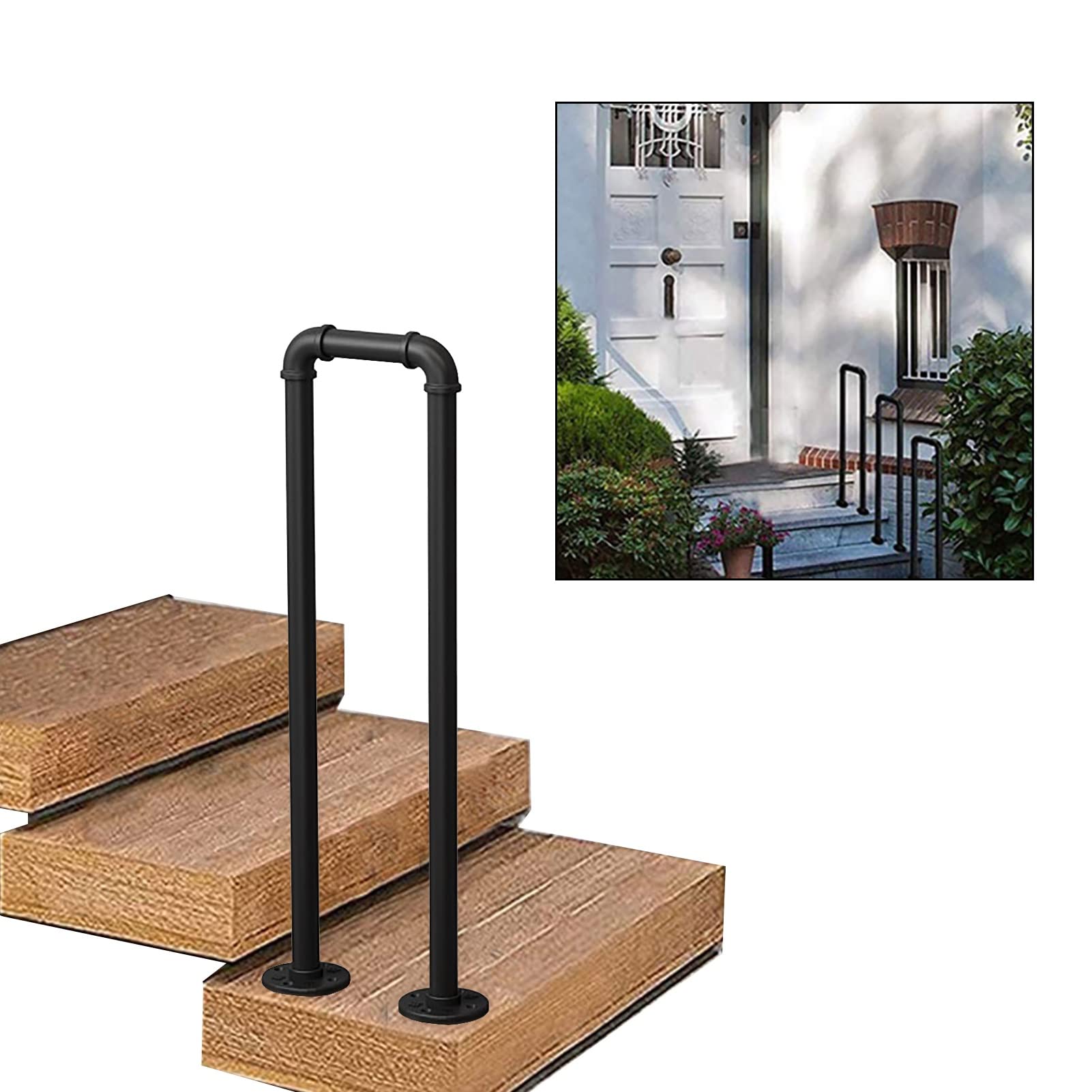Rampe d'escalier extérieure noir mat pour marches en béton et bois